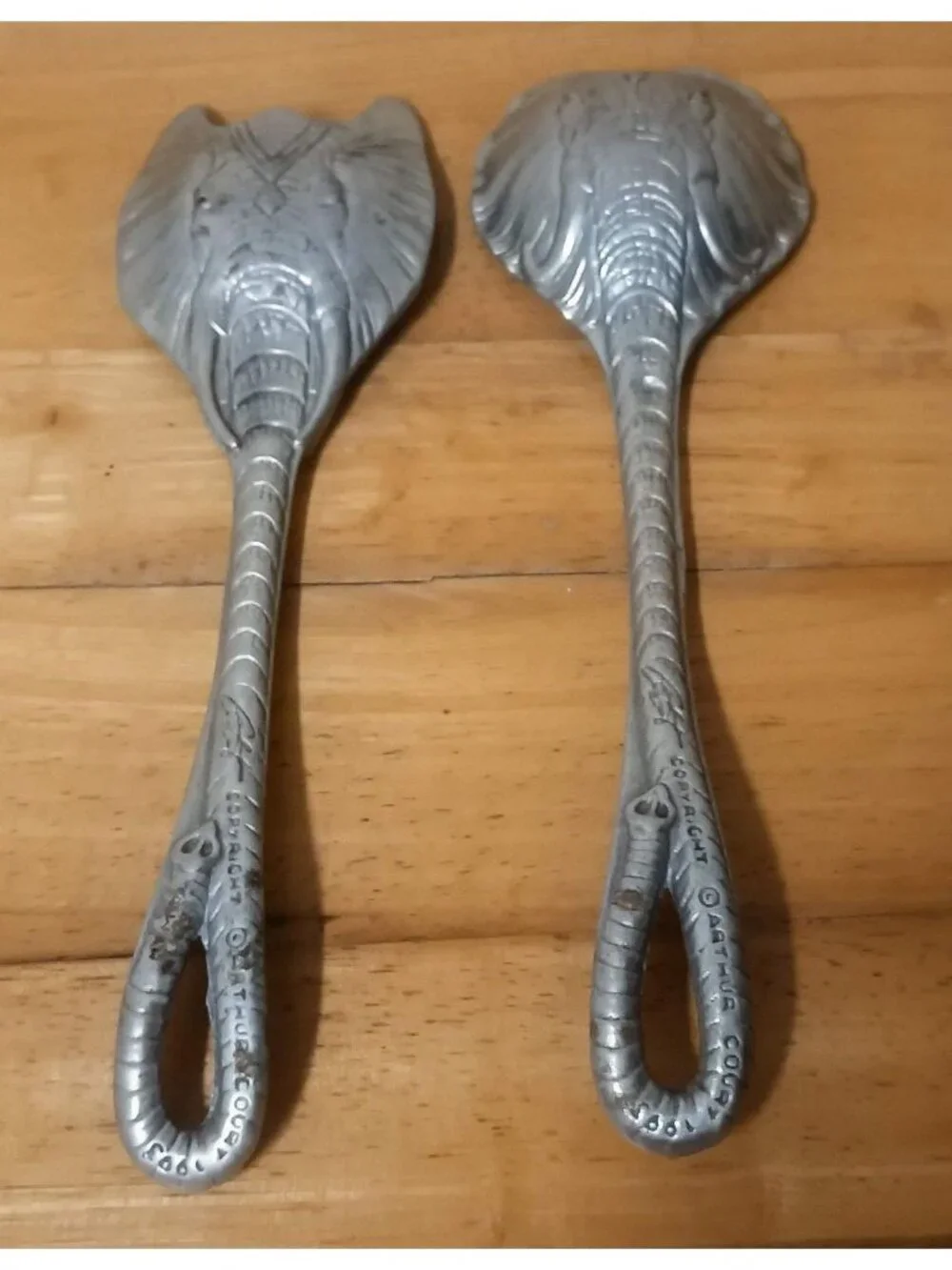Vintage Arthur Court Elephant Aluminum Fork & Spoon Salad Serving Set, 1993